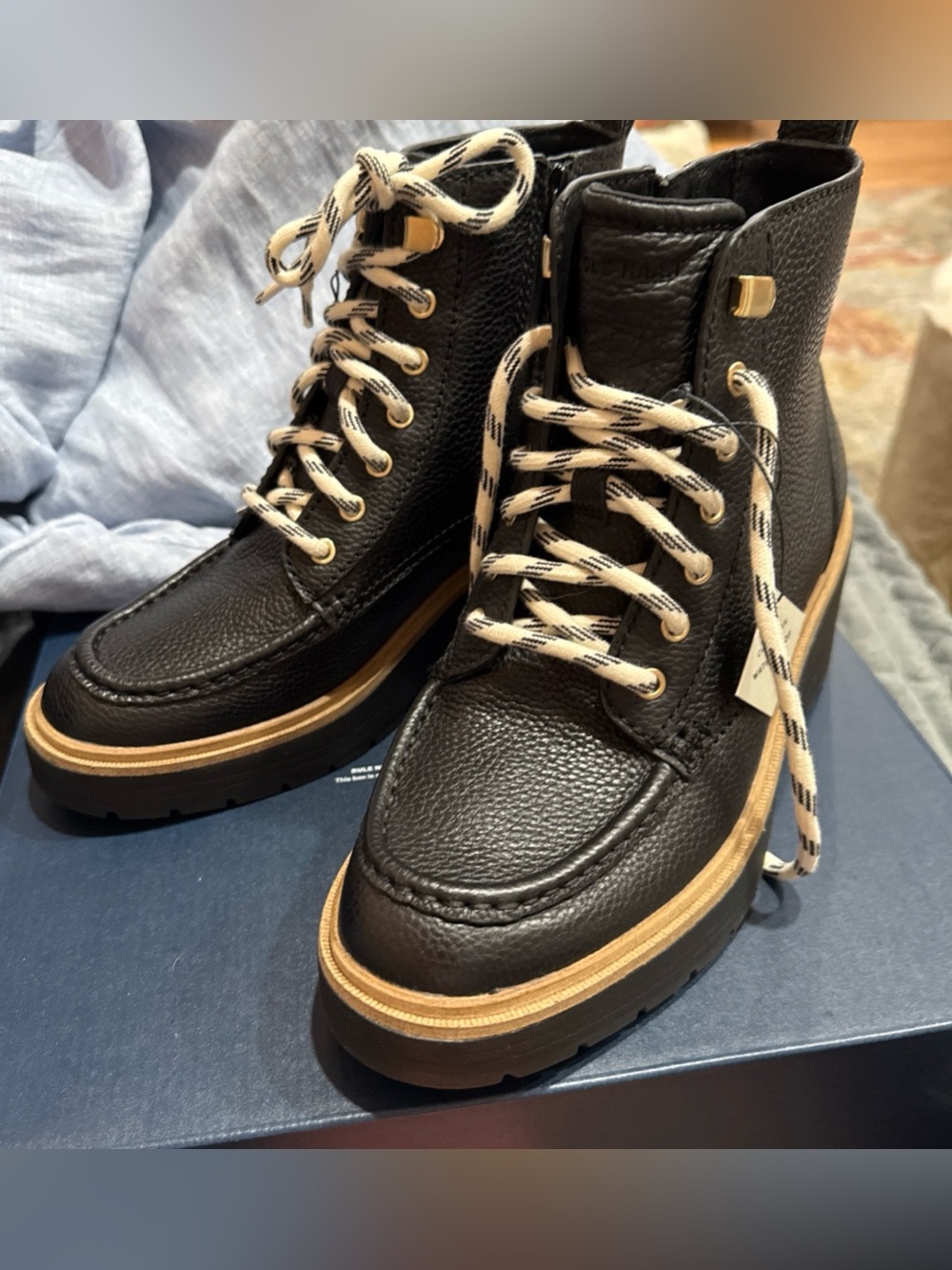 COLE HAAN ZEROGRAND CTYQST Black Leather W34569 Wedge Boots Waterproof NWOB 7.5B